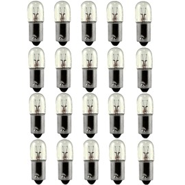 OCS Parts BA9s Base Multipurpose Dimmable Light Bulbs | T-3.25 Bulb Shape Light Bulbs for Pinball and Arcade Machines, License Plate Lights, Interior Dome Lights, and Fender Guitar Amps (20-Pack)
