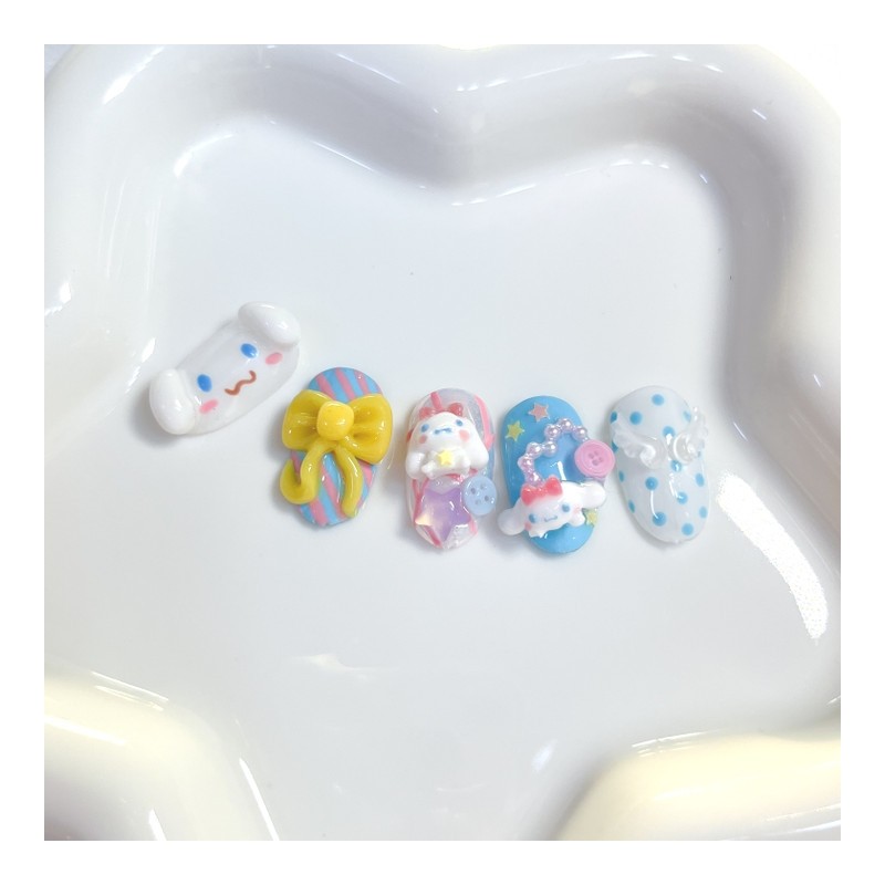 [Premium handmade embossed nails] Angel dog nails - Almond Egg
