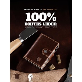 DODENSHA Slim Wallet with Coin Compartment, Men's Wallet with Button, Wallets for Men, Wallet with Ticket Compartment, Pop-Up Credit Card Case, Money Bag for 7-9 Cards, RFID Protection, Brown silver