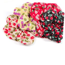FOMIYES 4pcs Chiffon Hair Ties Cherry Print Headwear Girls Hair Accessories Elastic Curly Headbands