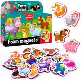 Little World Large Set of 25 Foam Fridge Magnets for Toddlers 1-3 - Refrigerator Magnets for Kids – Baby Magnet for Refrigerator 1 Year Old - Farm Magnetic Animals - Animal Magnets for Toddlers 1-3