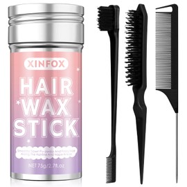 Hair Wax Stick, Slick Back Hair Brush Hair Combs Edge Brush, Hair Styling Waxes for Flyaways, 4 in 1 Hair Styling Tool Set for Women Girls（Black）