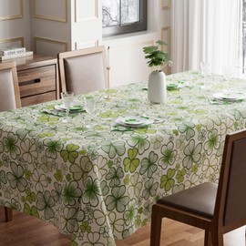 BOTB LIHM St Patricks Day Green Shamrock Tablecloth Rectangle Washable Table Covers for Indoor Outdoor Dining Table Home Party Decorations 60x120 Inch