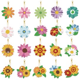 beinkmake 20pcs 5D Flowers Diamond DIY Painting Keychains Daisy Sunflower Diamond Keychain Boho Full Drill Hanging Diamond Art Kits Ornaments for Beginners