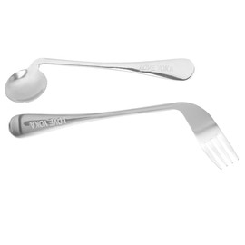 Outanaya Elderly Feeding Assistance Spoon Fork Angled Design Patient-friendly Leakproof Easy to Use