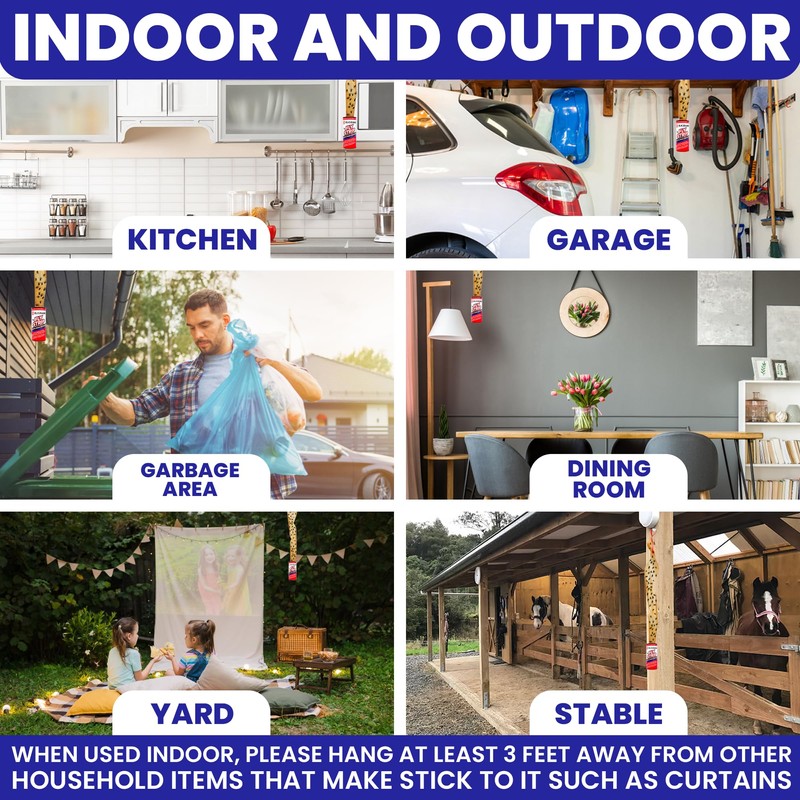 Fly Strips Indoor Sticky Hanging 24pk with Pins. Non Toxic