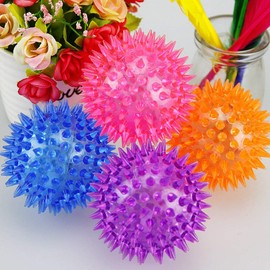 Chuanglan 4 Pack Light Up Spikey Bounce Ball Flashing Spike Ball Squeak Ball Cat Dog Interactive Toys 2.9in Random Colour