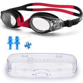 ZABERT Swimming goggles for children, K1 swimming goggles, children's swimming goggles, chlorine goggles for teenagers, children, junior, boys, girls, 2 3 4 5 6 7 8 9 10 11 12 years black red