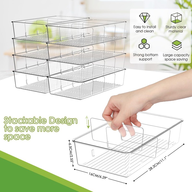 6 Pack Food Storage Organizer Bins Clear Plastic Removable Snack