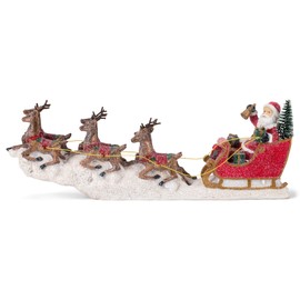 Transpac Y3954 Imports Reindeer Santa Sleigh Figurine, 14.5-inch Length, Resin, Multicolor