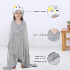 COOKY.D Baby Bath Towels with Hood Ultra Soft Large Animal Baby Blanket for Boy and Girls, Perfect, 135x80cm, 0-9 Years, Penguin