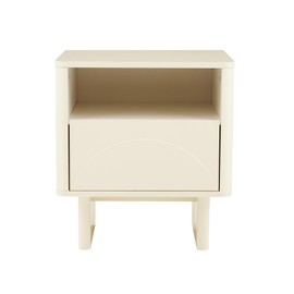 Manhattan Comfort Ella Nightstand with Drawer and Open Shelf, Rounded Edges, Handle-Free Design Modern Furniture, Bedroom & Living Room Side Table with Storage, Cream