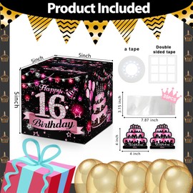 Toerifer Money Box for Cash Birthday Gift, 16th Birthday Money Gift Ideas, Pink Party Decor, DIY Set-Included 35 Bags