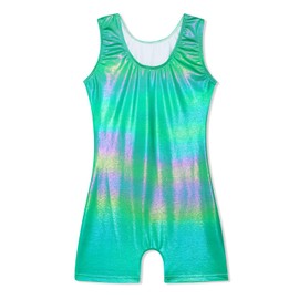 HOZIY Gymnastics Leotards with Shorts for Girls Toddlers 1t 2t 12 18 24 Months Little Girl Biketards Unitards Dance Outfits Solid Colors Green Sparkly Colorful