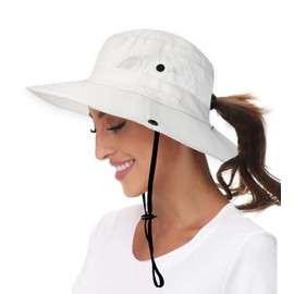 Women-Sun-Hat Safari-Sun-Protection Bucket - Beach-Outdoor Summer Hat Ponytail-Wide-Brim Breathable (22"-23") Beige