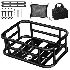 Bike Basket Rear, 16.5 x 12.5 x 6 Inches, Large Capacity Heavy Duty Pipe Bicycle Baskets w Removable Liner, Cargo Net, Waterproof Cover, Ebike Accessories for Adult Bikes, Electric Bike