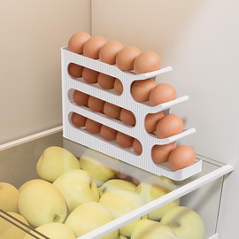 Egg Holder for Fridge, Auto Rolling Egg Dispenser/Organizer/Storage/Container for Refrigerator, Countertop, Kitchen, Space-saving Egg Tray, 4 Tier, 1 PCS