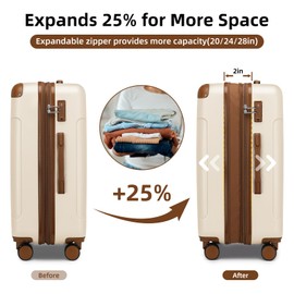 LARVENDER Luggage Sets 6 Piece Hard Shell Expandable Suitcase Set with Double Spinner Wheels TSA Lock (White Brown, 6 Piece Set)