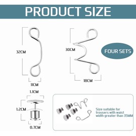 4 Pieces Waist Tightener Clips,Silver Adjustable Reusable Waist Cincher Clip,Detachable Waist Tightener Easy Installation Simplicity Decoration Discipline buckle Clip,Suitable for Loose Jeans.