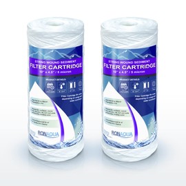 High Capacity Wound String 5 Micron Sediment Water Filter Cartridge 10” x 4.5” Removes Sand, Dirt, Silt, Rust, Extended Filter Life Compatible with 355215-45, 84637, PC10, WP1097P, WPX597P (2 Pack)