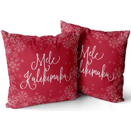WEINIYA Sofa Decoration Pillowcases 2 Pack Red and White Mele Kalikimaka Hawaiian Christmas Square Cushion Case Throw Pillow Covers 20x20 Inch Double Sides Print