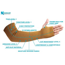 KEZZLED- Protective Arm Sleeves with Thumbhole, Cut/Scratch/Heat Resistant Arm sleeves with UV Protectors Abrasion Safety for Garden Kitchen Work – Desert Tan-18Inches Made with Kevlar by DuPont
