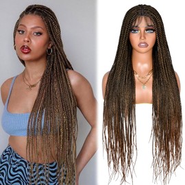 ANNISOUL 36inches Braided Box Wigs for Black Women Full double Lace Front Box Braided Cornrow Twist Wigs with Baby Hair Synthetic Lightweight Box Braid Wig