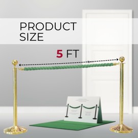 4PCS Braided Green Rope 5FT – String Twisted Barrier Cord with Gold Hooks VIP Rope Crowd Control Stanchion for Event Décor