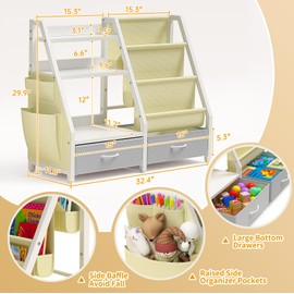 Twinkoo Kids Bookshelf and Toy Organizer, Sturdy 3 Tier Kid Bookcase, Sling Bookshelf and 2 Toy Bins, Toddler Montessori Book Shelf with Toy Storage Organizer for Children Room, Playroom, Nursery