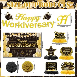 Lovarywow Happy Work Anniversary Decorations - 23PCS Glitter Happy Workiversary Banners Hanging Swirls Honeycomb Centerpieces Pompoms Backdrop, Office Appreciation Supplies Decor for Employee Worker