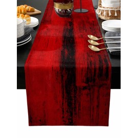 Red Black Ombre Cotton Linen Table Runner 13 x 72 inch Farmhouse Modern Abstract Aesthetic Non-Slip Rectangular Dining Table Decor for Wedding Party Holiday Dinner
