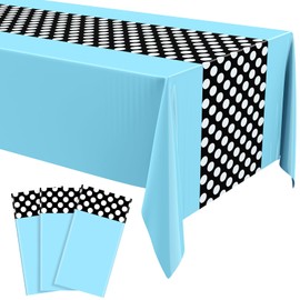 Irenare 3 Pcs Mouse Theme Birthday Party Supplies Decoration Christmas Mouse Tablecloth Plastic Table Cover Polka Dot Tablecloth Lady Bug Party Baby Shower Decor, 54 x 108 Inch(Blue, Black)