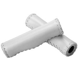 KIMISS Brown Bicycle Grips Brown Leather Bicycle Grips PU Sponge 1 Pair Hand Stitched PU Bike Handlebar Grips with Connector (Brown), White