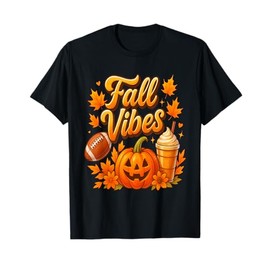 Fall Vibes Pumpkin Spice Latte Football Jack O Lantern T-Shirt
