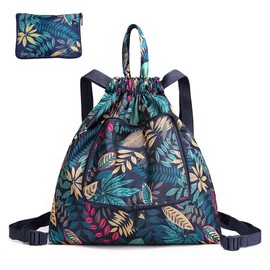 HYMUUNI Waterproof Drawstring Bags Foldable Gym Bags Drawstring Travel Sports Backpacks Casual Lightweight Outdoor Backpack for Gym Shopping Hiking Sport Yoga for Men Women Girls Students (Leaves)