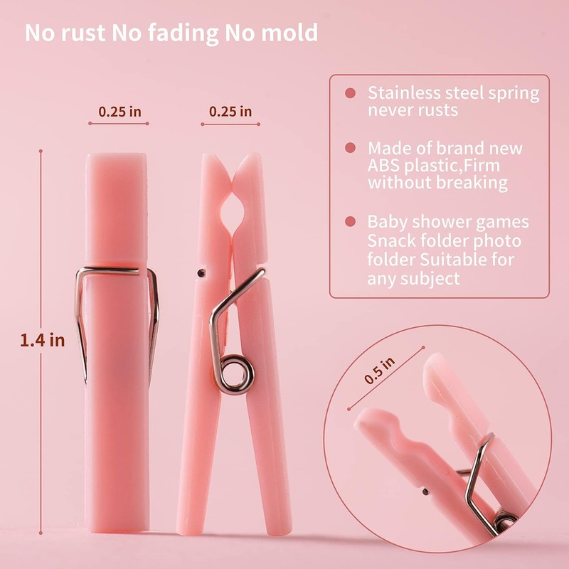 100PCS Baby Shower Clothespin Games Mini Pink Clothes Pins 1.4