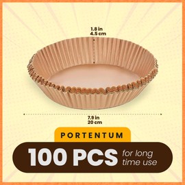 PORTENTUM Baking Paper for Hot Air Fryer, Pack of 100, BPA-Free, 20-24 cm, Airfryer Baking Paper, Non-Stick, Waterproof, Oil-proof, Disposable Trays, Air Fryer, Parchment Paper Liner for 4.7 L - 7.3 L