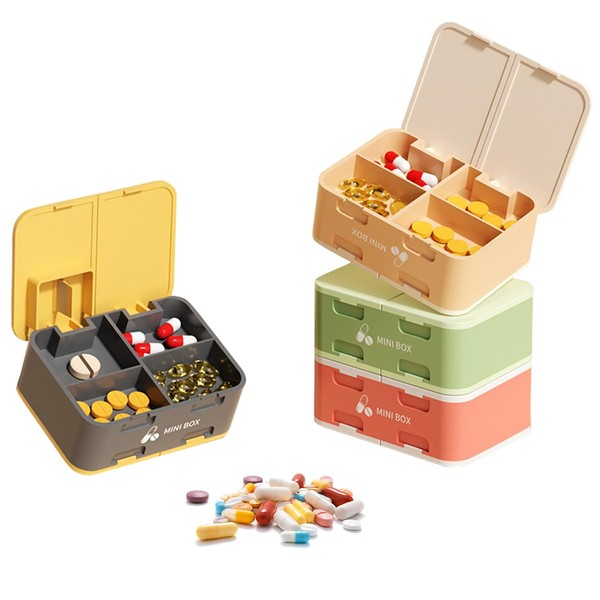 Mulaibdin Pack of 4 Small Pill Box for Travel, Medicine