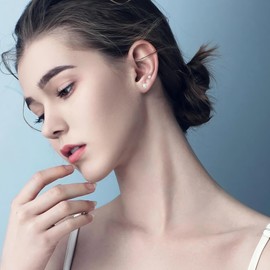 MHWTTY Silver Stud Earrings for Women: Threadless Flat Back Earrings Push in Flatback Studs with 4mm CZ Trendy Surgical Steel Hypoallergenic Comfortable