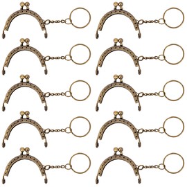 Kiss Clasp Lock Retro Metal Purse Frames 5cm Semicircular Embossed Coin Bag Frame with Key Ring for Purse Making DIY Sewing Craft Projects 10 Pieces (Bronze)