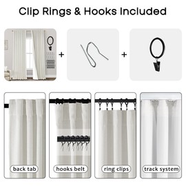 90 Inch Long Blackout Curtains for Living Room,2 Panel Set Pleated Linen Cream Ivory Boho Black Out Darkening Insulated Thermal Curtains for Sliding Glass Patio Door,Hooks Back Tab,52x90 in Length