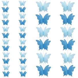 Hocansen 4PCS Paper Butterfly Banner 2.8m/118in Hanging Butterfly Paper Garland Butterfly Hanging Streamers Party Decorations Butterfly Flag for Birthday Wedding Decorations (Blue/ZHD)