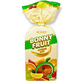 Roshen Bonny-Fruit Jelly Candy, Citrus Mix, Orange, Grapefruit & Lemon-Lime Shapes, 7.05 oz (200g), 25% Juice, Approx. 28 Jellies, Kosher, Halal Soft Fruit Gems