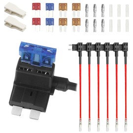 8pcs Mini Fuse Holder Adapter,12V/24V Add-a-Circuit Fuse Tap Kit with Heat Shrink Terminals, Micro 2 Blade Fuse Holder & Wire Harness, Includes 8 Micro 2 Fuses (5A/10A/15A) and Fuse Puller