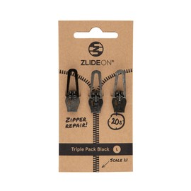 ZlideOn Zip Replacement – Pack of 3, Black, Large – Instant Zip Slider Multipack