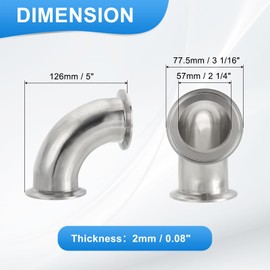 PATIKIL 90 Degree Elbow 2 1/4 "(57mm) Tube OD, 304 Stainless Steel Sanitary Pipe Fittings 2.5" Tri Sanitary Clamps 77.5mm Ferrule Flange OD for Dairy Beverage Plumbing Systems
