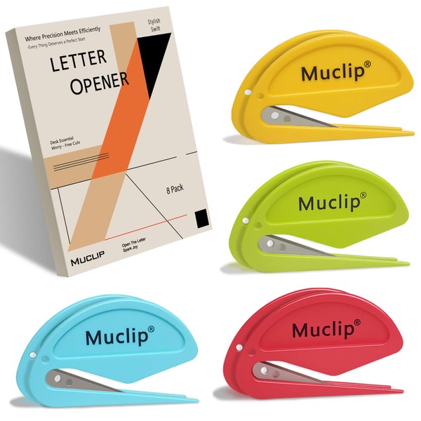 MUCLIP 8 Pack Letter Opener Envelope Slitter - Ergonomic ABS