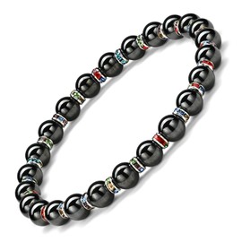 Apocalyptic-K Magnetic Hematite Bracelet，6/8MM，Magnetic Bracelet with Rhinestones,Antistatic，Eliminate static electricity， (Colour Rhinestones,6MM)