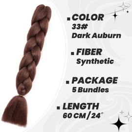 Dcbaboo Braids Extensions Synthetic Hair for Braiding 5 Pieces Braiding Hair Kanekalon Hair for Braiding Hair Extensions Braids Afro Crochet Box Braids Hair Braiding 500 g, Dark Chestnut Brown