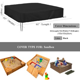 DUSTYPROTE Sandbox Cover, 420D Heavy Duty Sandbox with Cover, Sand Coxes for Kids Outdoor with Lid-60in, Square Sandboxes Sandpit Cover (Black), Cover Only